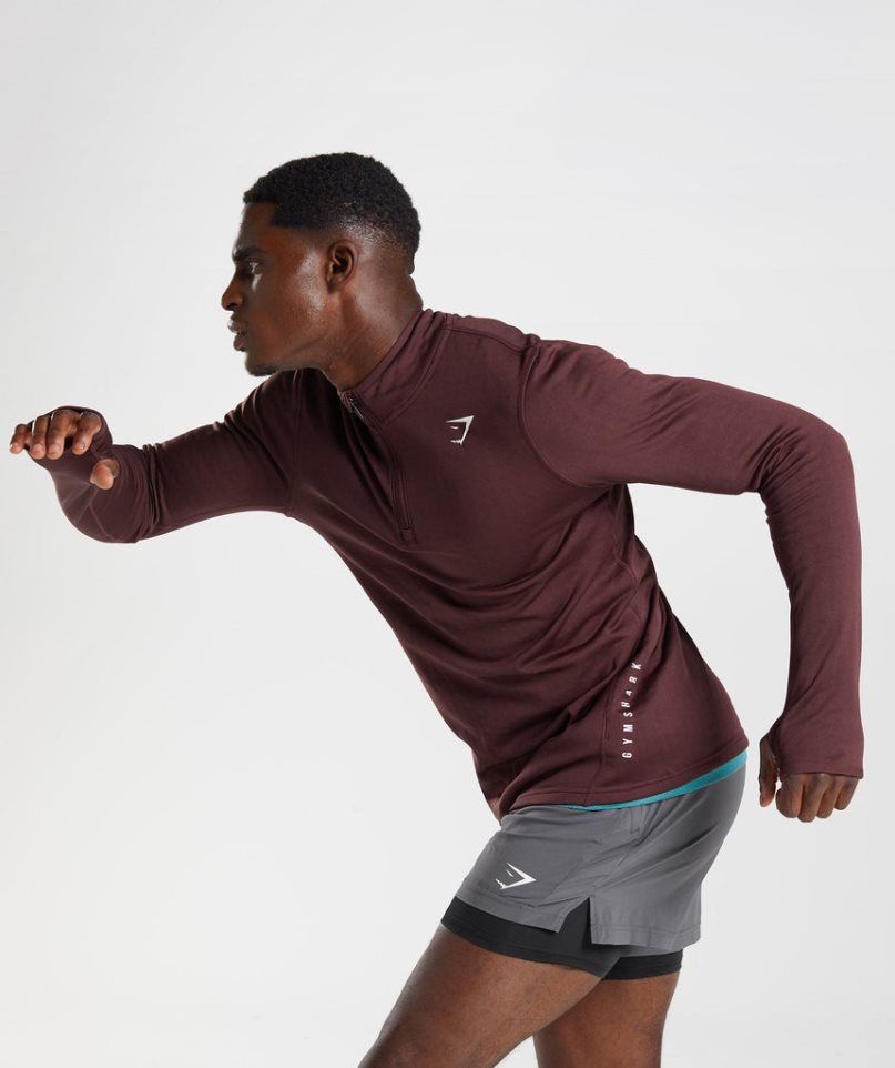 Men's Gymshark Sport 1/4 Zip Sweatshirts Burgundy | NZ 7GVUWJ